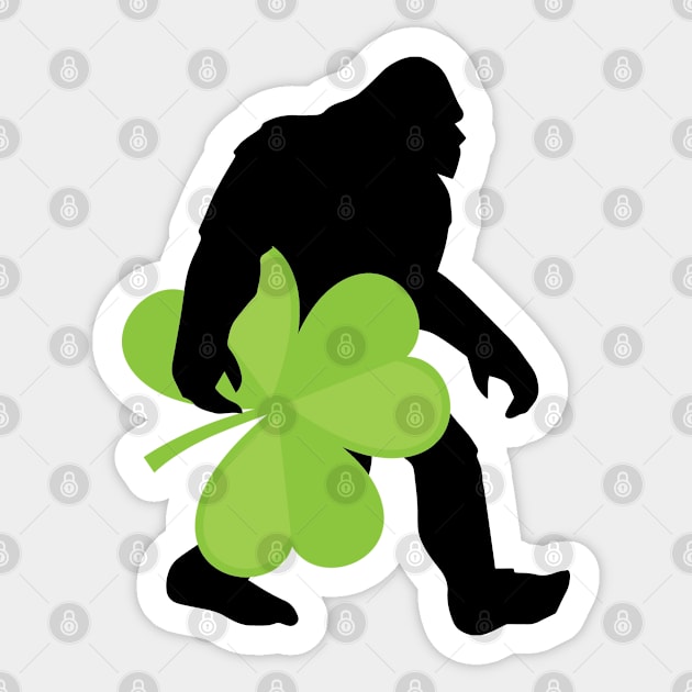 St Patricks Day - Irish Bigfoot Carrying A Shamrock Sticker by Kudostees